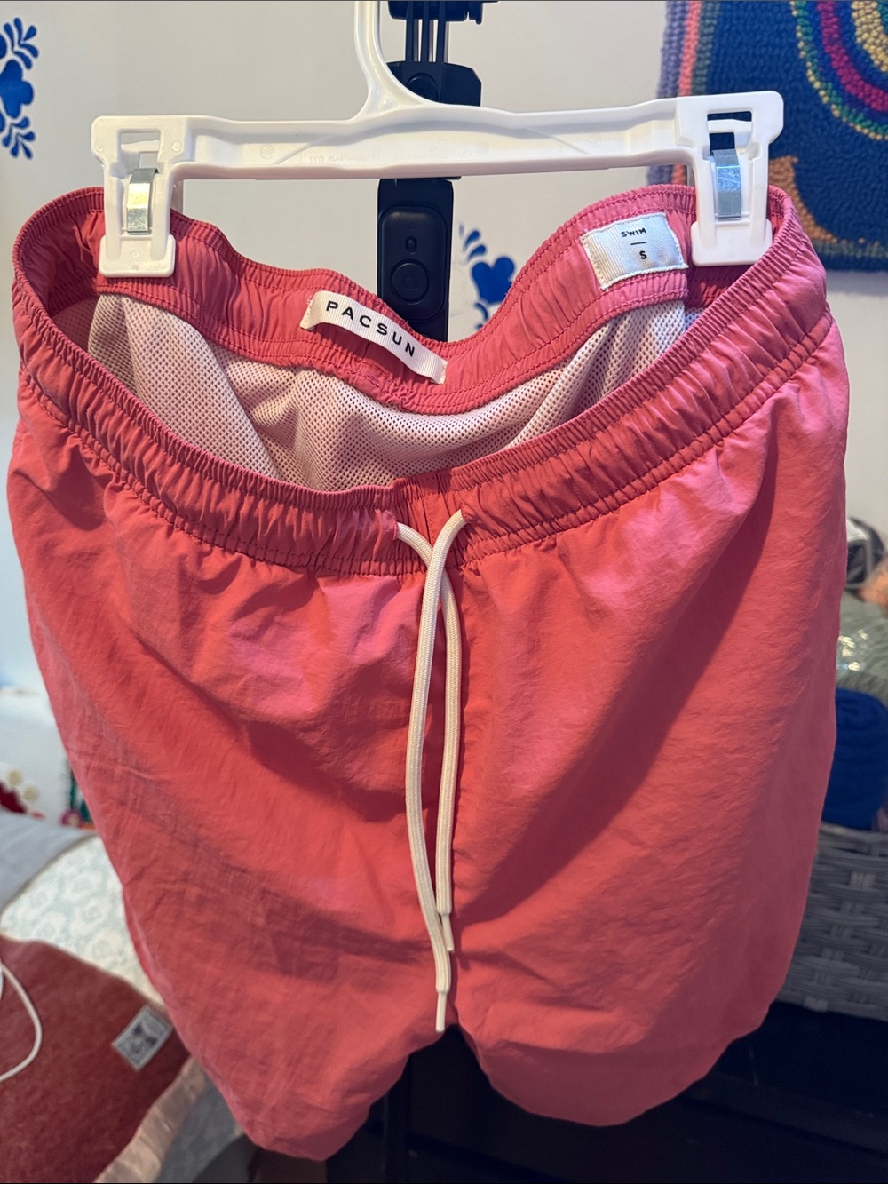 PacSun Coral Pink Swim Trunks with White Drawstring